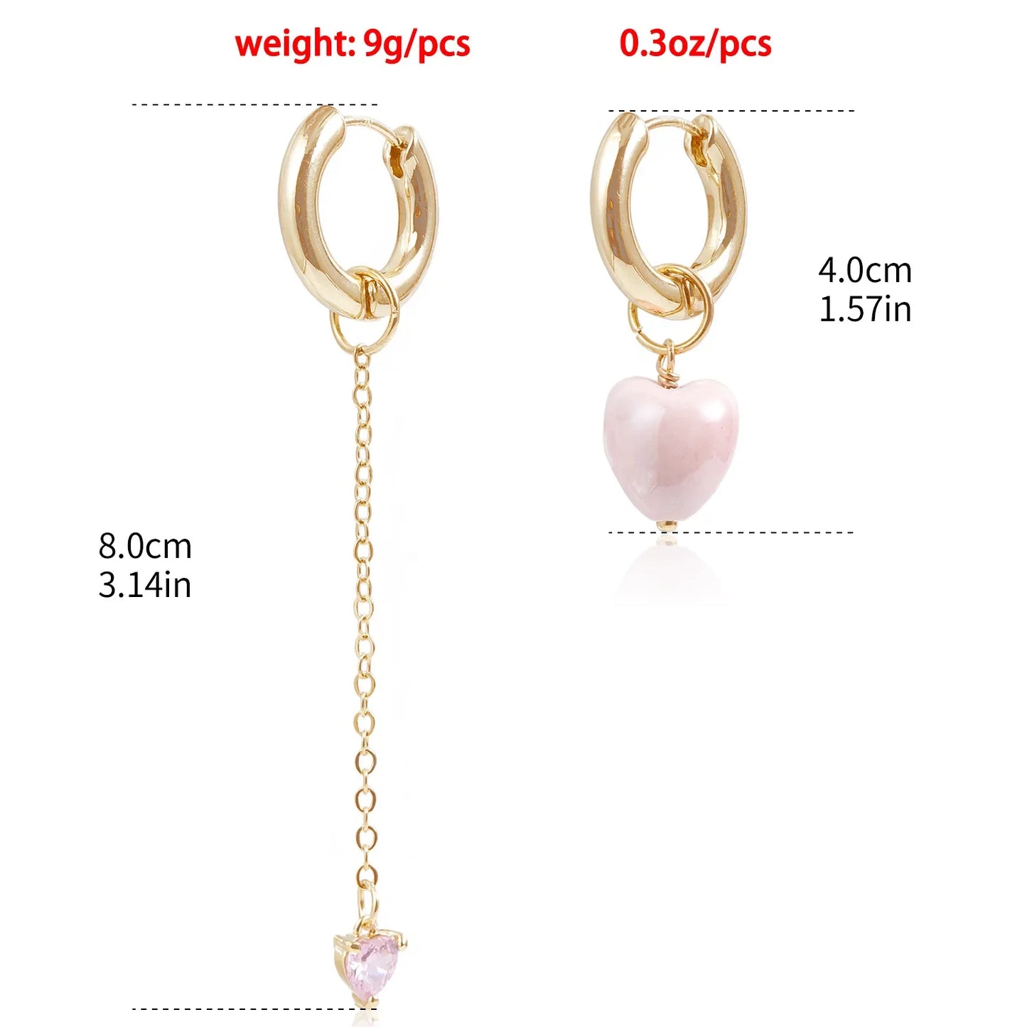 Heart-shaped Tassel Pendant Earrings Design Ear Buckles for Women Asymmetric Jewelry