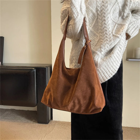 Vintage Solid Color Corduroy Ladies Fashion Large Capacity Shoulder Sling Bag