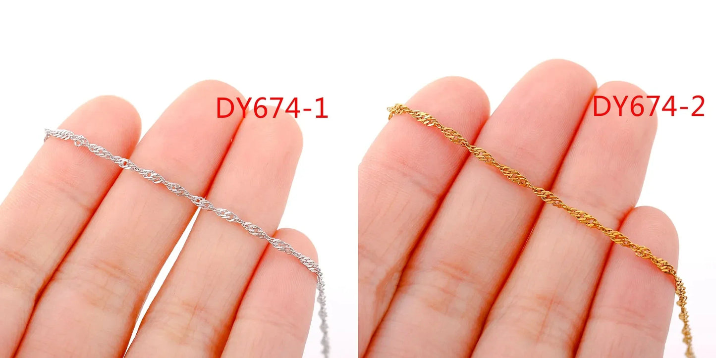 5Pcs/Lot Stainless Steel Bead Rope Link/Cuban/Paperclip Links Snake Chain Necklace Diy Women Jewelry 18K Gold Color Neck Chains