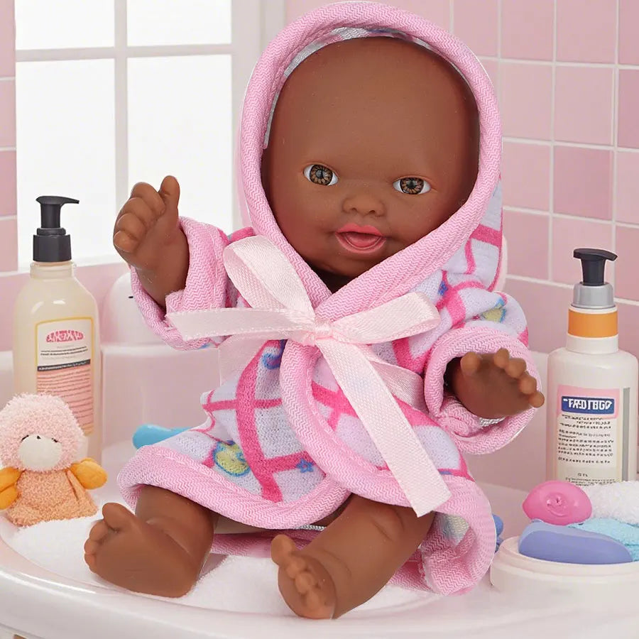 12cm Black Reborn Dolls  African Baby Doll With Pajamas Realistic Reborn Baby Doll For Kids Waterproof Vinyl Toys Gift