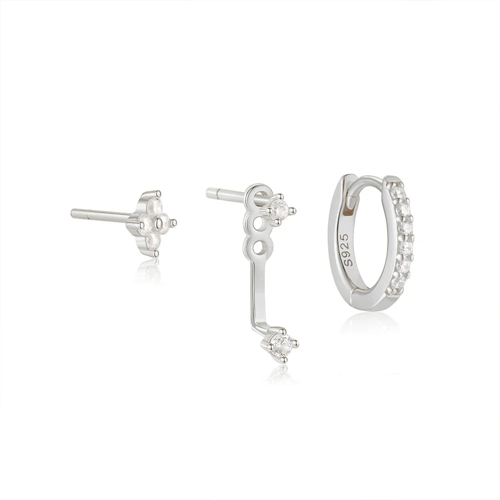 CANNER Set Double Layer Smooth Classic Hoop Earrings For Women 925 Sterling Silver Ins Flower Color Zircon Earrings Fine Jewelry