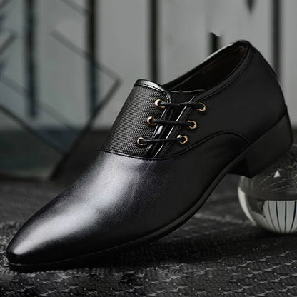 Formal PU Leather Shoes for Men Lace Up Oxfords Casual Business Black Leather Shoes for Male Wedding Party Office Work Shoes