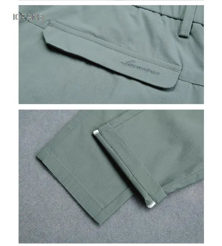 Summer Ankle Length Suit Pants Trousers For Male Ice Silk Black Khaki Korea Thin