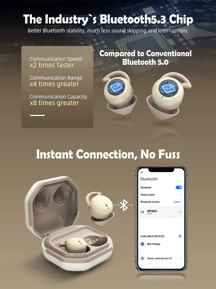 Bluetooth Sleeping Earbuds Mini invisible Small Bluetooth Eraphones Mini Comfortable Noise Blocking for Side Sleeping Home Work