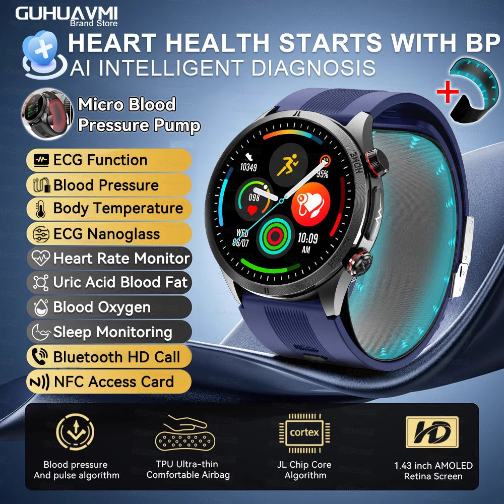 2026New NFC Health Smart Watch Men Air Pump+Air Bag Precise Blood Pressure Fat Measurement Voice Call SmartWatch For Android IOS
