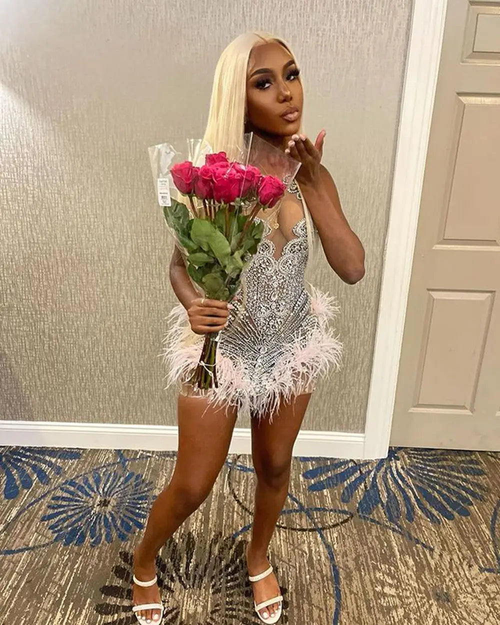 Evening wear Dresses: Prom Dresses Luxury Silver Crystals See Through