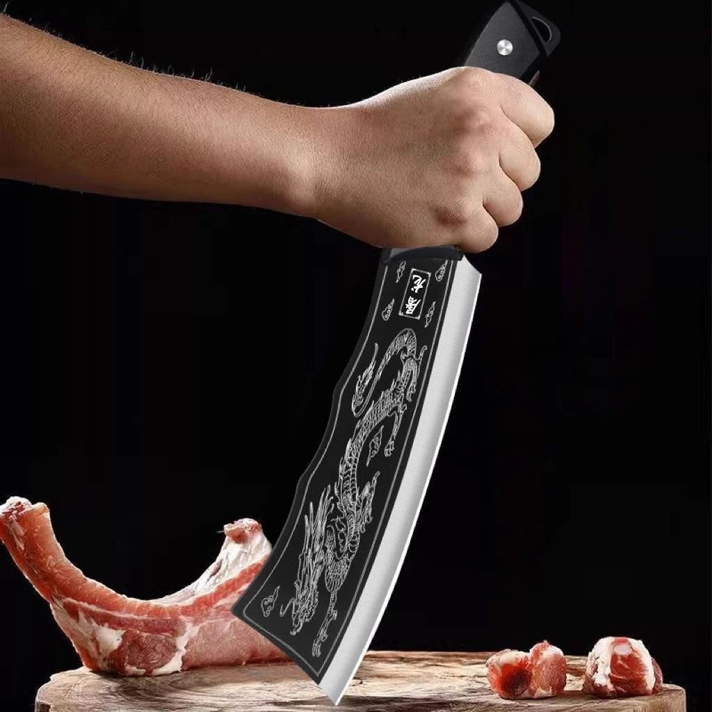 Dragon Pattern Forged Bone Chopping Knife Stainless Steel Meat Cleaver Sharp Knife