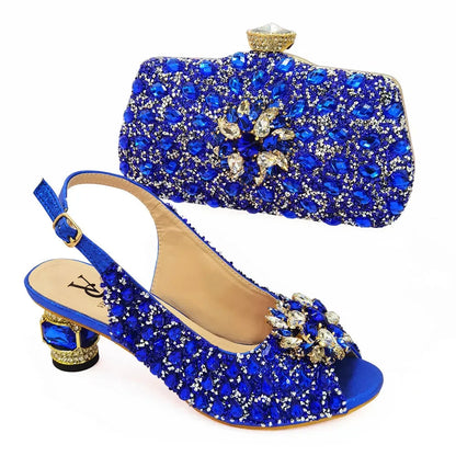 Ladies Italian Leather Shoe and Bag Set Blue Color Italian Shoe with Matching Bag Set 2022 Nigerian Shoes and Bag Set for Party