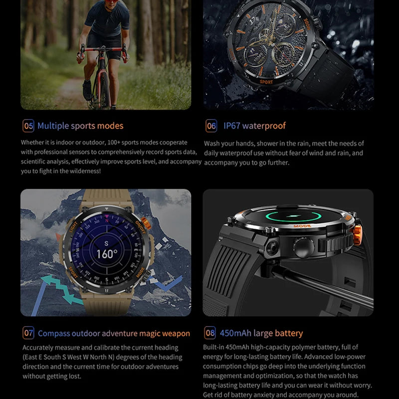 Men's Smart Watch 360 * 360 HD Touch Screen Sports Waterproof Smartwatch Health Monitoring Bluetooth Call Smart Watches