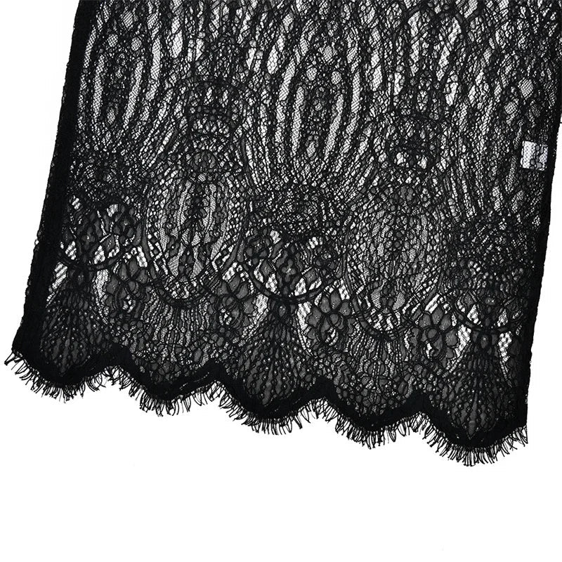Mozision Lace Backless Sexy Mini Dress Women Gown Elegant See Through Turtleneck Sleeveless Bodycon Club Party Dresses Female