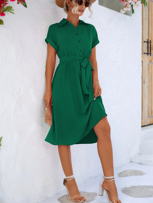Formal attire Dresses: Fashion Long Dress Women Waist Tie-up Shirt Dress Streetwear