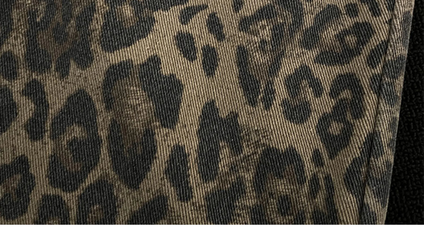 Men Leopard Denim Shorts Summer Thin American High Street Drawstring Casual Pants Loose Popular Versatile Handsome Trousers