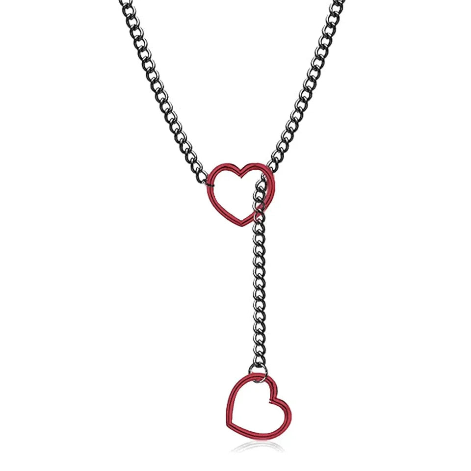 ZAKOL Adjustable Stainless Steel Cuban Link Necklace Hollow Heart Y-Shaped Necklace Punk Rock Style Party Accessories