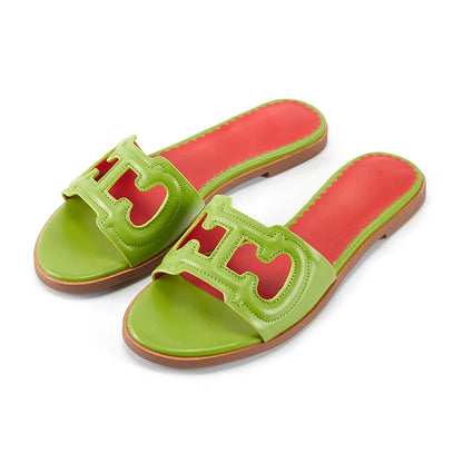 CH Summer New 2023 Retro Slippers Low Heel Genuine Leather Casual Women's Sandals Open Toe Non-Slip Outdoor Slippers Beach Shoes