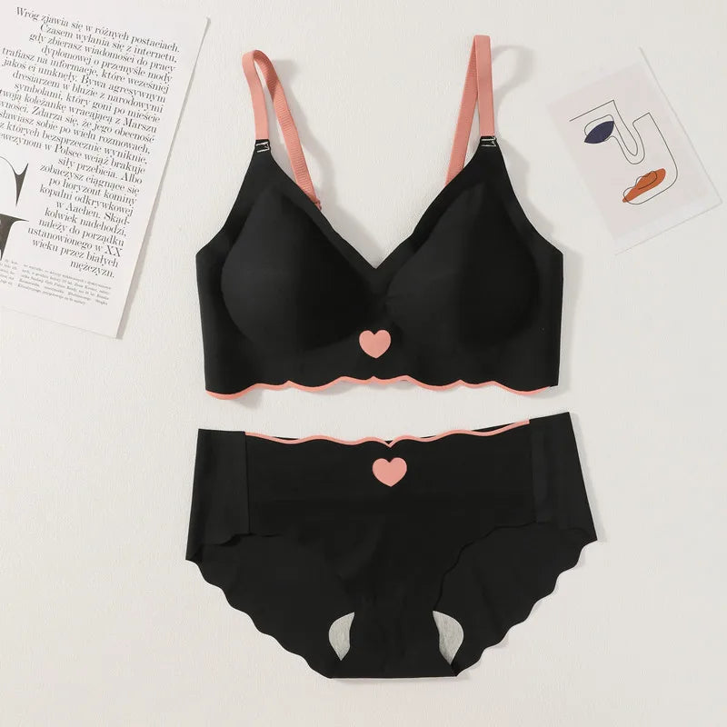 Seamless Bra Set Women Wireless Bras Lingerie Set Deep V Tops Soft