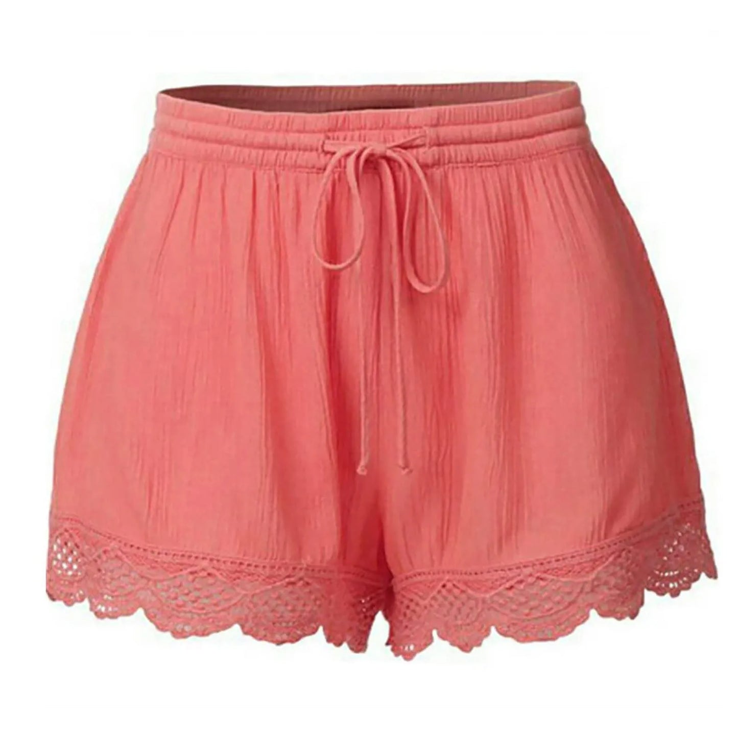 Shorts For Women Ruffle Hem Casual Shorts Plus Size Drawstring  Lace Shorts