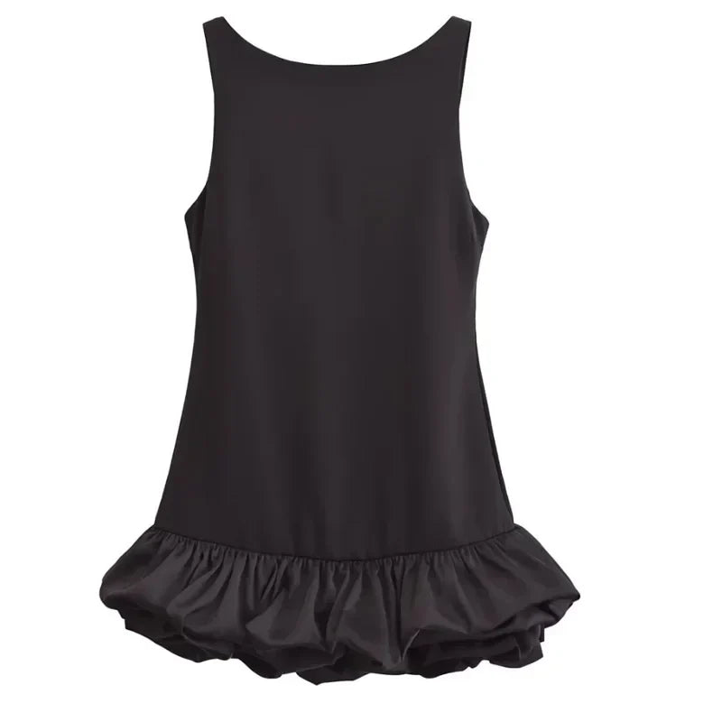 HXAO White Short Dress Women's Ruffle Backless Party Dresses Black Red Sleeveless Bodycon Mini Dress Woman Summer Sexy Vestidos