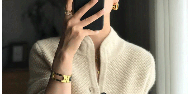 Autumn Winter Thickened 100% Cashmere Wool Cardigan Women Stand Neck