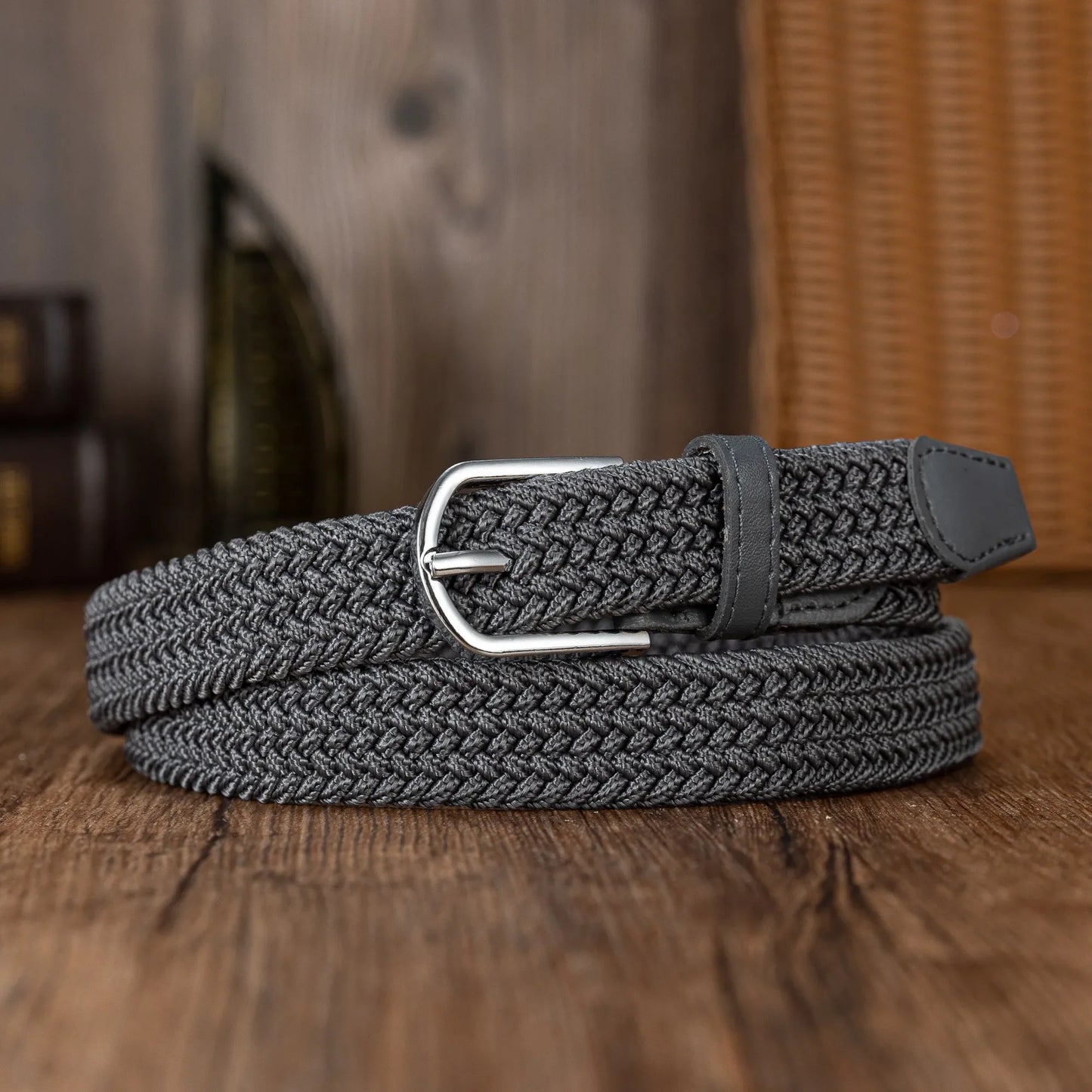 Woven elastic holeless needle buckle belt fashion belt