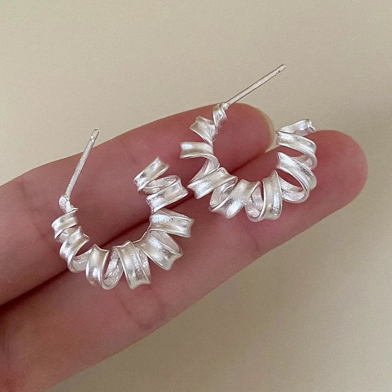 New 925 Sterling Silver Hoop Earrings Pearl Droplet Irregular Vintage Punk For Women Girl Gift Jewelry Dropshipping Wholesale