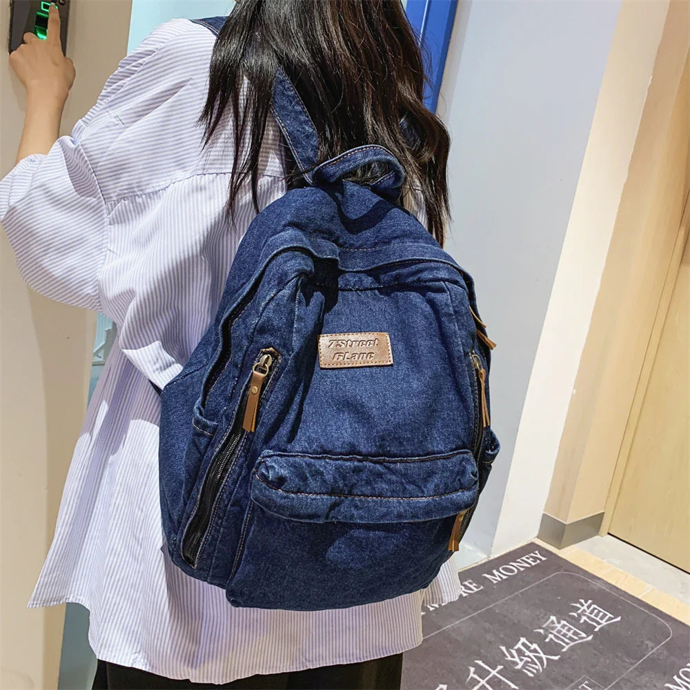 Denim Fashion Backpacks for School Trend Student Jeans Bag Multi Pockets Large Capacity Rucksack Mochila De Escola Feminina 2023