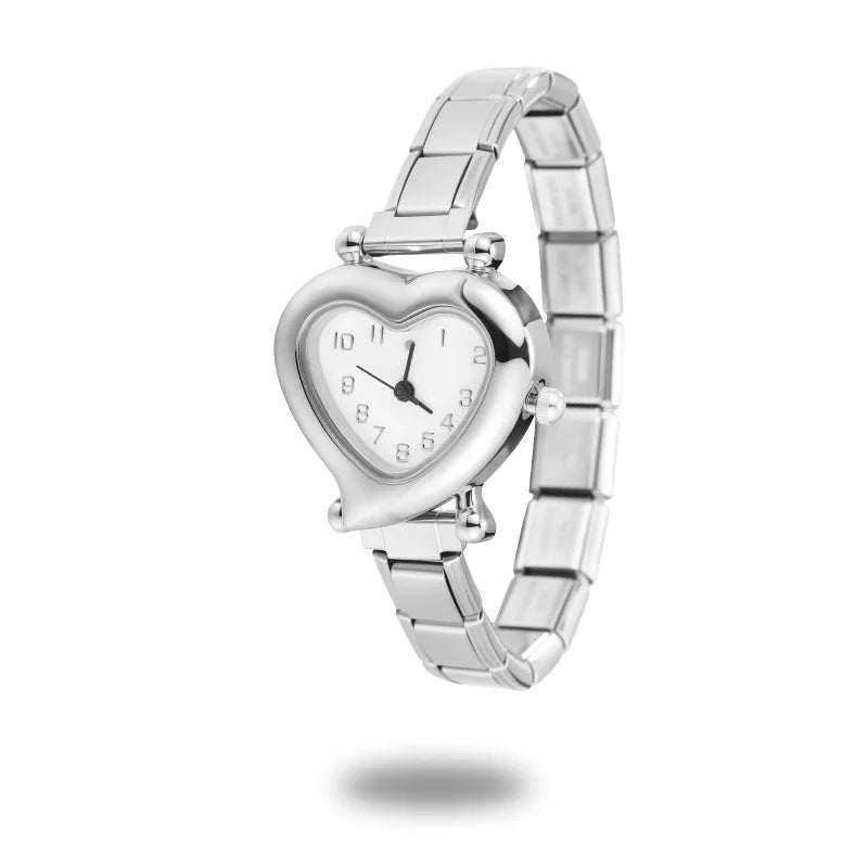 High Quality Fashion DIY 9MM Width Italian Elastic Charm Stainless Heart Shape Watch Bracelet Bangle for Friend Birthday Jewelry