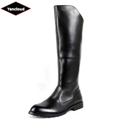 Fall Winter Knee High Black Long Soft Leather Military Boots Mens Formal