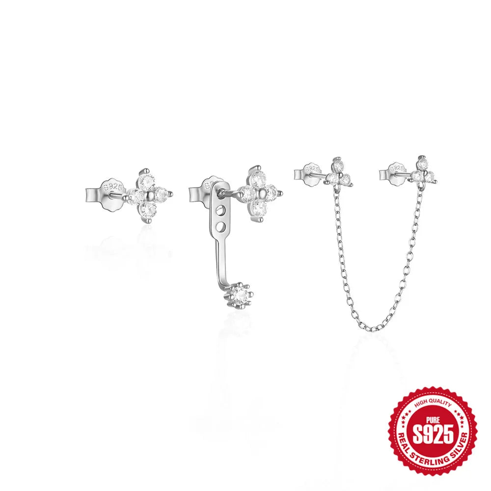 CANNER Set Double Layer Smooth Classic Hoop Earrings For Women 925 Sterling Silver Ins Flower Color Zircon Earrings Fine Jewelry