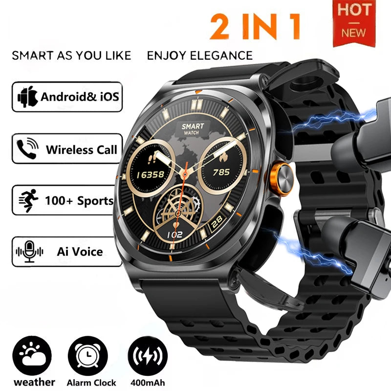 2025 New 6ATM Waterproof Smart Watch Men Outdoor SmartWatch GPS earphone Compass Heart rate LED  Bluetooth Call Sports Gift