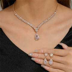 Crystal Necklace Earrings Set Water Drop Pendant Clavicle Chain Party Jewelry