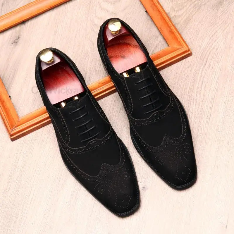 HKDQ Black Cow Suede Mens Oxford Shoes Handmade Genuine Leather Dress Shoes Business Party Wedding Formal Shoes For Men Size 6