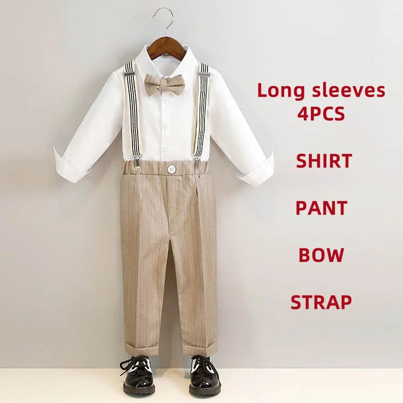 Children's Boys Khaki Striped Suit Set Formal Luxurious Kids Boys Wedding Suit Elegant Kids Boy Suit 1-10Y Boys Suits Outfit Set