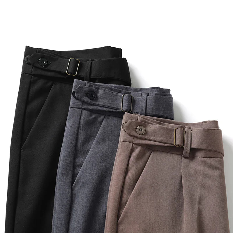 Slim Fit Suit Pants Men's Leisure Belt Design Business Wedding Social Pants