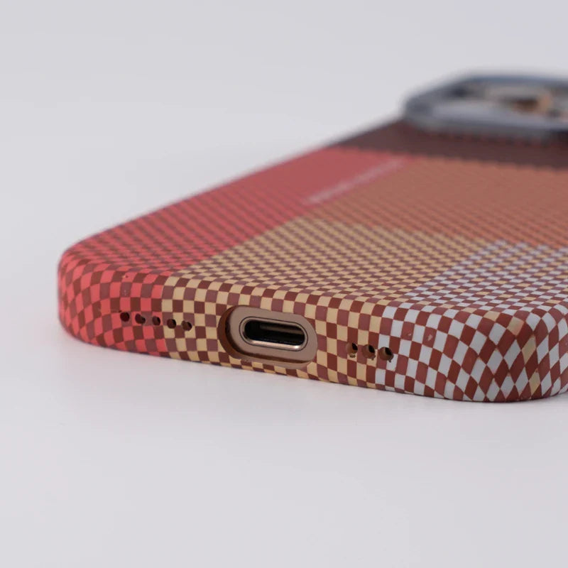 Magnetic Pixel Grid Texture Phone Case for IPhone 17 16E 15 14 Pro Max Metal Lens Buttons Slim Hard Protect Cover