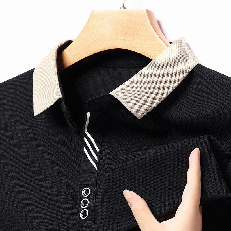 New Men's Business Casual Long Sleeved Shirt Solid Color Polo Shirt Fashionable Breathable Comfortable Versatile Top