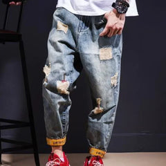 Trousers Broken Ripped Male Cowboy Pants with Holes Jeans for Men Tapered