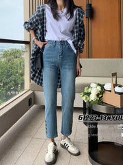 Y2k Large Size High Waist Jeans Women High Nine Straight Pipe Pants