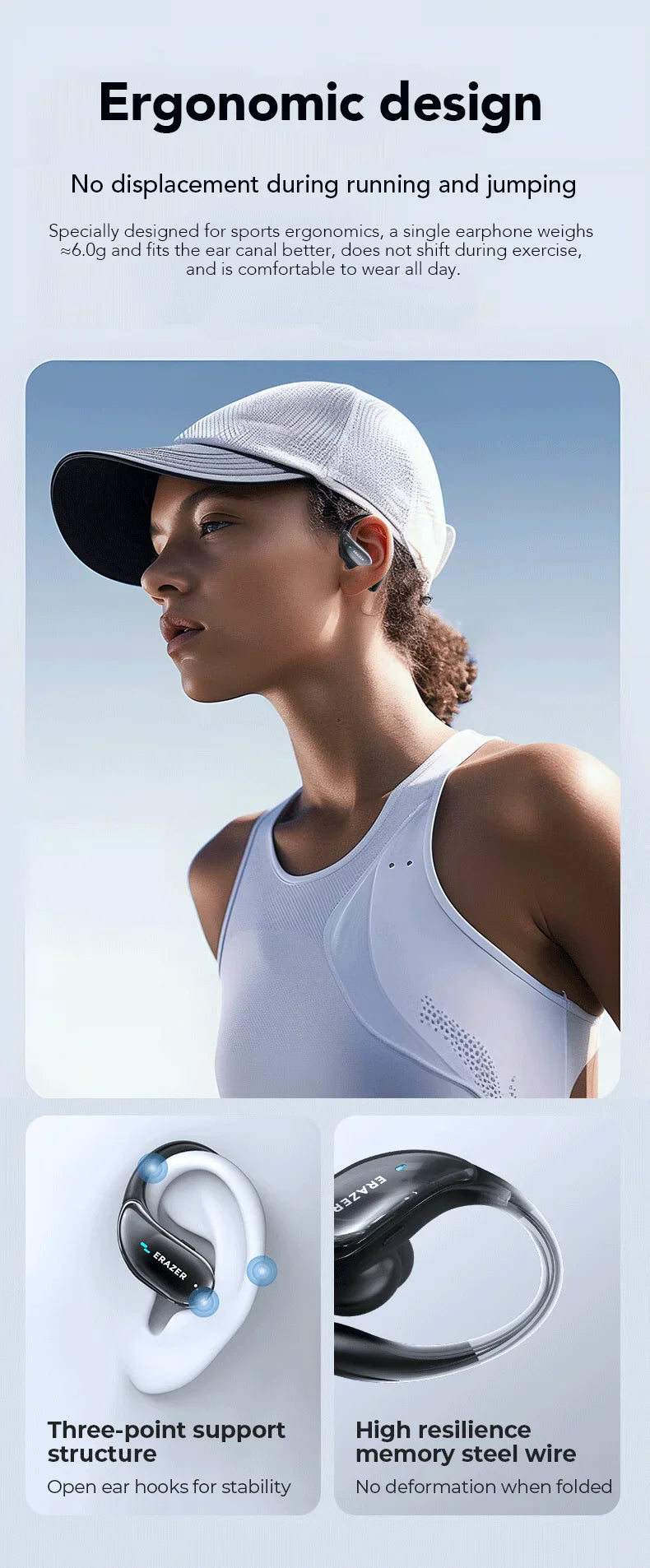 ERAZER XT80 Sports Wireless Headphones with Mics, Button Control, LED Power Display,Hifi Stereo Sound