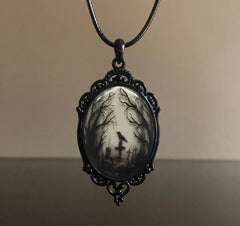 Gothic Crow Forest Charm Necklace Cross Crow Pendant Necklace Mystic Witch