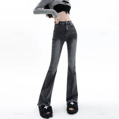 Spring Summer Flared Jeans Women Cotton Vintage Blue Denim Pants