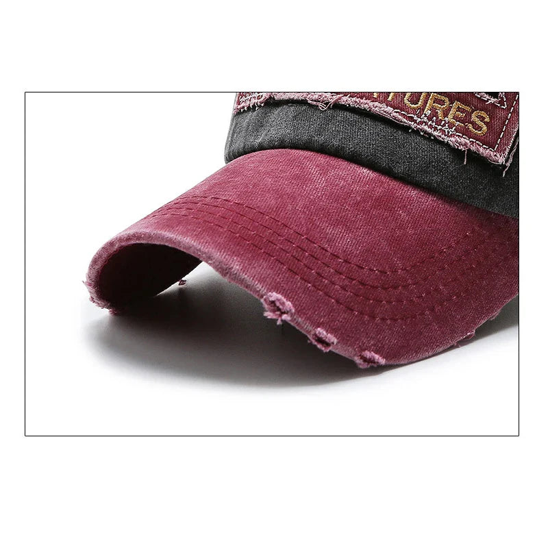 ROCK Letters Embroidered Patch Ripped Brushed Washed Distressed Design Style Unisex Cotton Adjustable Baseball Cap