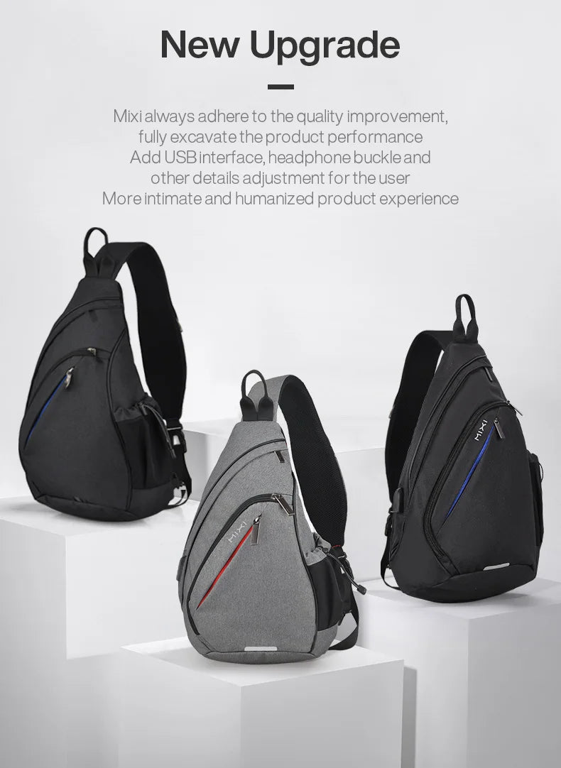 Mixi Men One Shoulder Backpack Women Sling Bag Crossbody USB Boys Cycling Sports Travel Versatile Fashion Student School