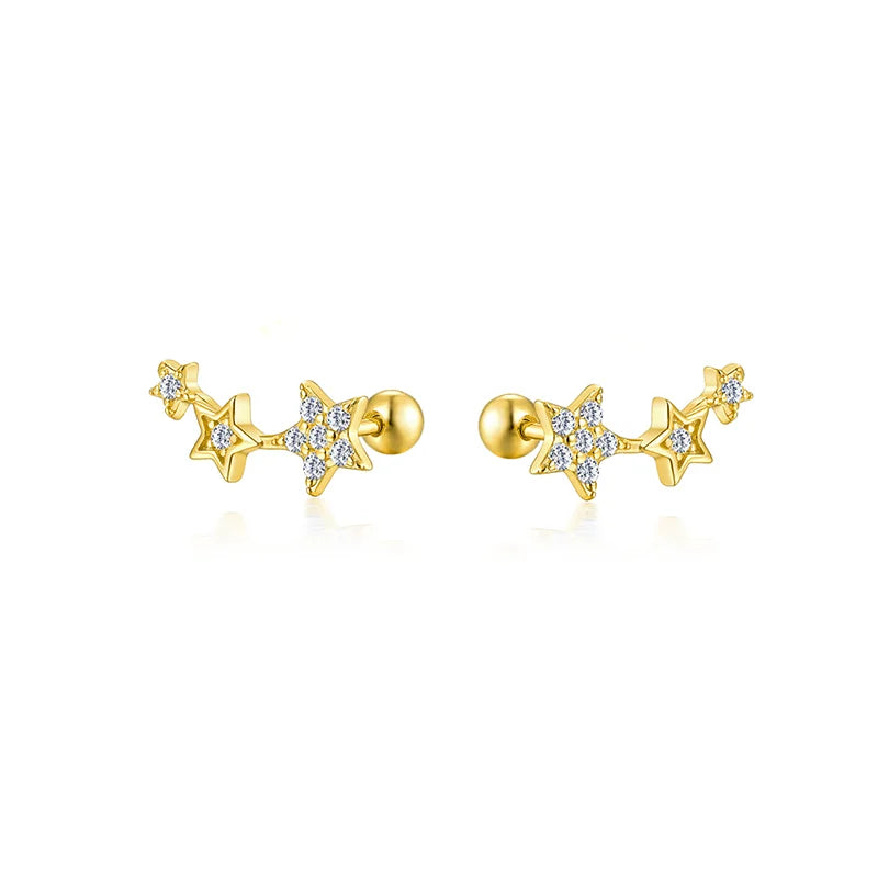 WANTME 925 Sterling Silver Fashion Love Butterfly Romantic Star Crown Screw Stud Earrings for Women Ear Bone Piercing Jewelry
