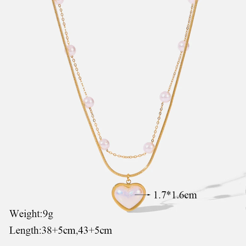 316L Stainless Steel Pearl Heart Pendant Necklace For Women Gold Color
