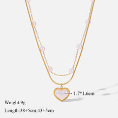 316L Stainless Steel Pearl Heart Pendant Necklace For Women Gold Color