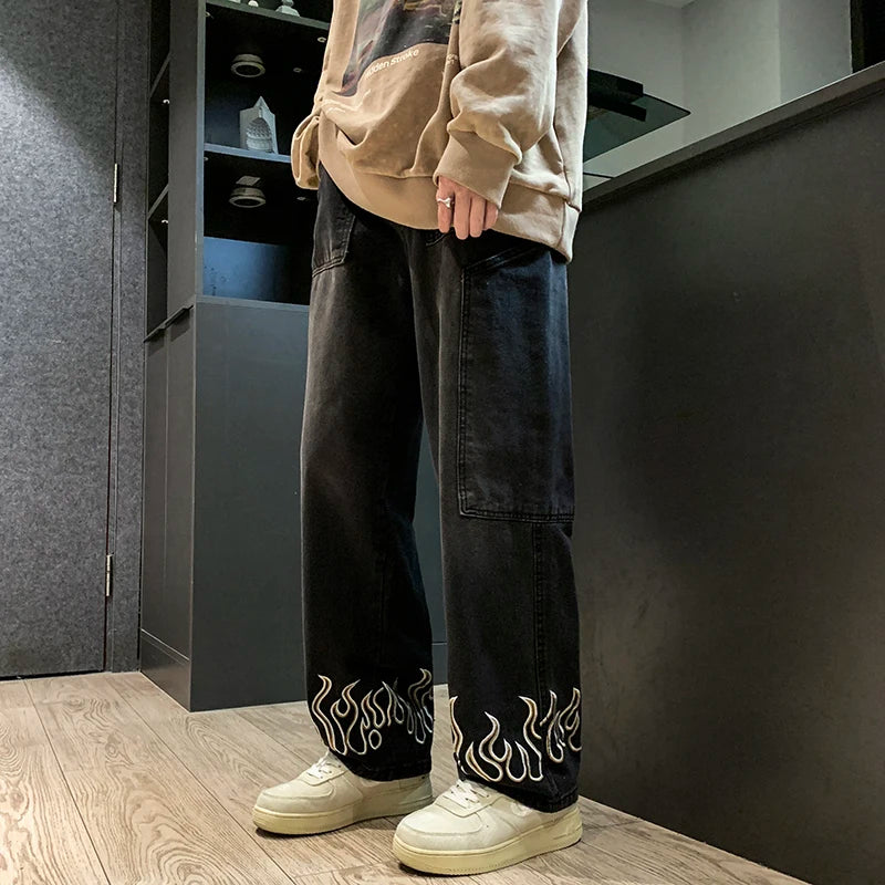 Personality Embroidery Men's Baggy Jeans Streetwear Loose