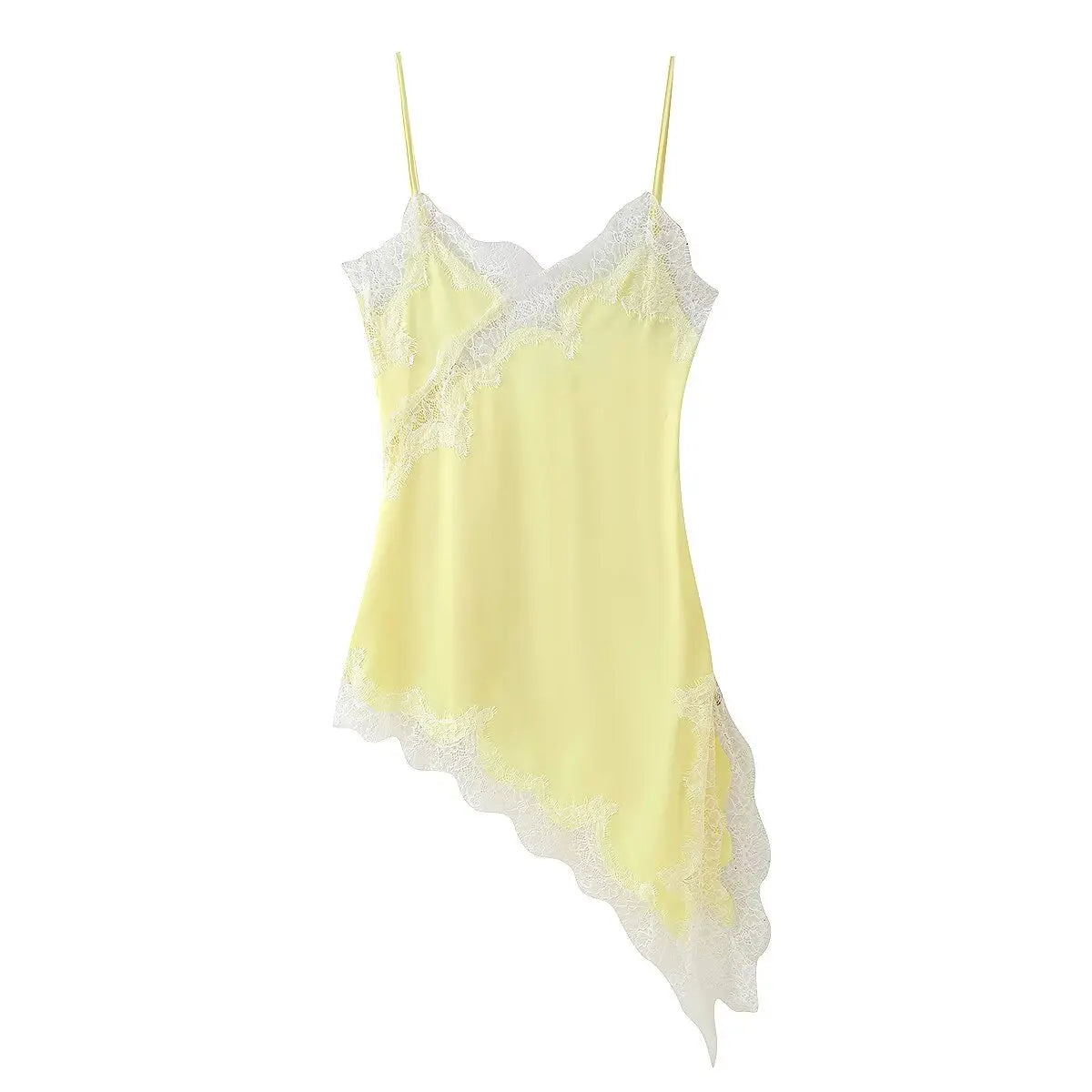 KONDALA Lady Elegant Lace Halter Y2K Dress Satin Asymmetrical Mini Dress 2025 Summer Fall High Street Party Hot-Sexy Women Dress