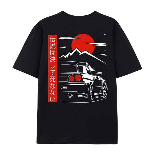 Japanese Style Car JDM Culture GTR Racing T Shirts Male Back Print Street Wear Original Design Oversized 100% Cotton Tops Tee