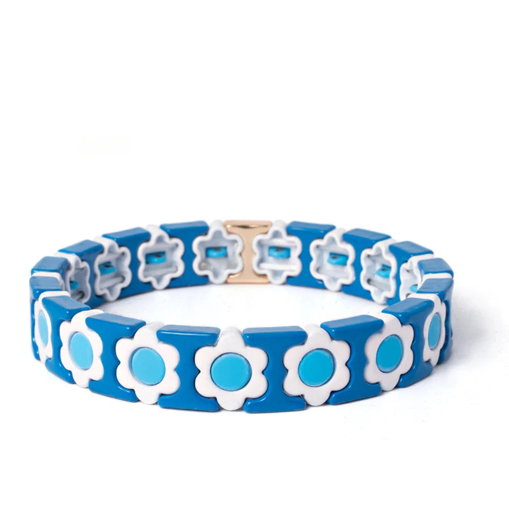 New Design Colorful Flower Charms Bangle For Women Handmade Bohemian Elastic Flower Bracelets Metal Beads Jewelry