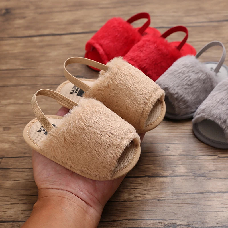 Summer Soft Hair Style Classic Baby Girl Slipper Sandals Breathable Baby Fur Shoes